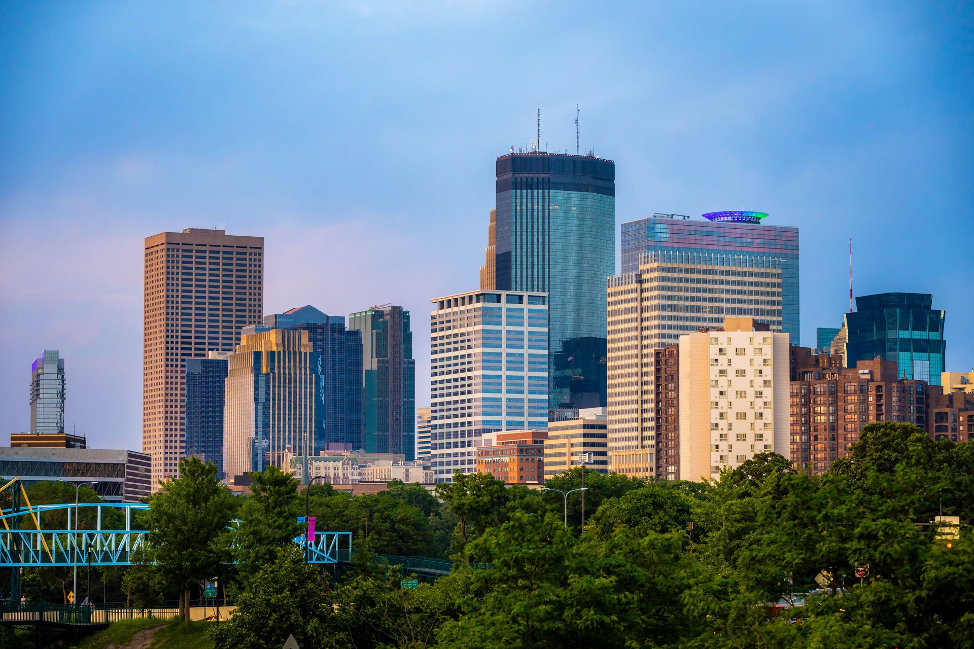 Vibrant view of modern Minneapolis skyscrapers